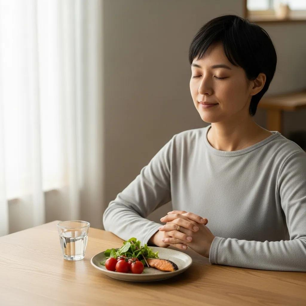 Person practicing mindful eating to manage emotional cravings
