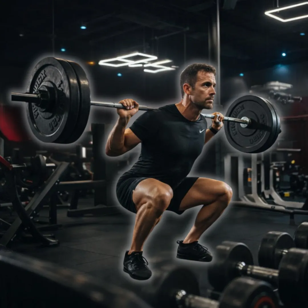 A 40 year old male doing conventional squats