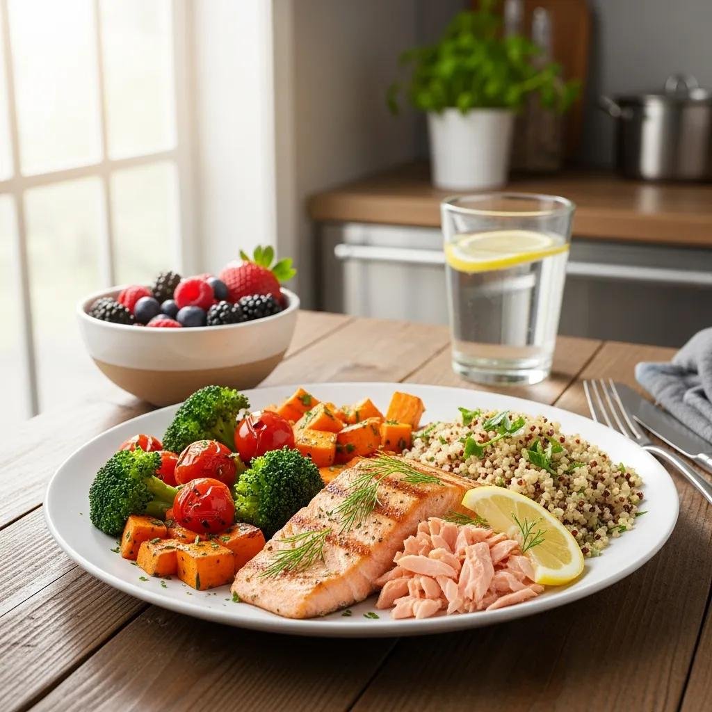 Post-workout meal: protein, vegetables, and grains