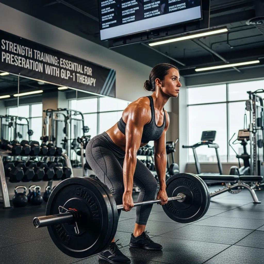 Person doing strength training in a gym — exercise supports GLP-1 results